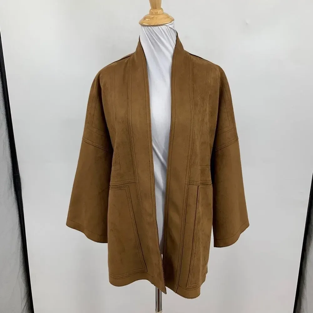 Anthropologie Jacket Womens M Medium Scarlett Micro Faux Suede Open Front Kimono